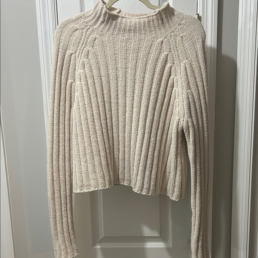 American Eagle Outfitters Cream Ribbed Turtleneck Sweater